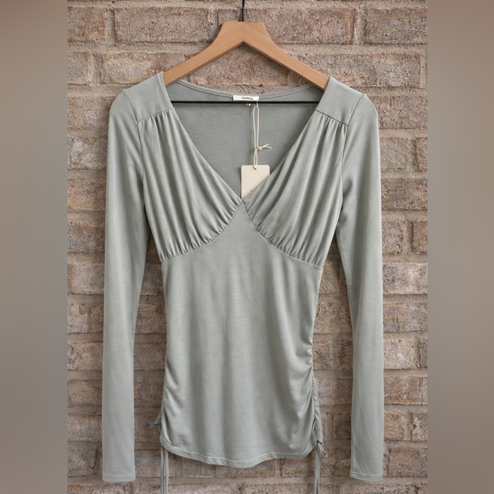 Tularosa Sage Green V-Neck Long Sleeve Top
